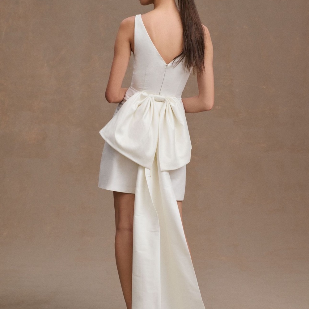 Sachin + Babi Ivory Mini Dress with Bow and Train